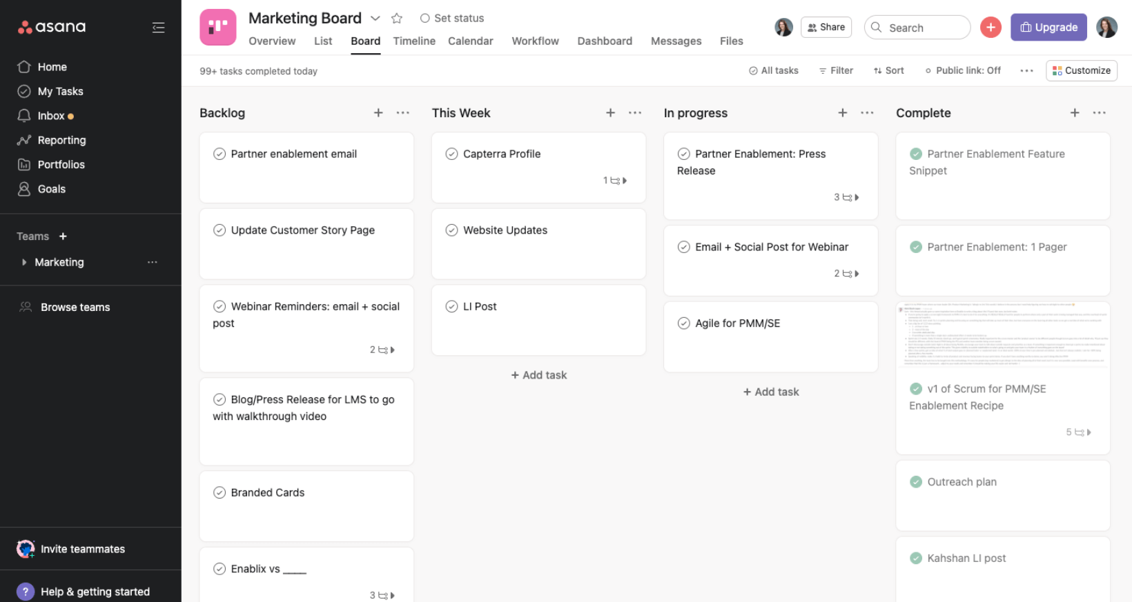 asana board for agile