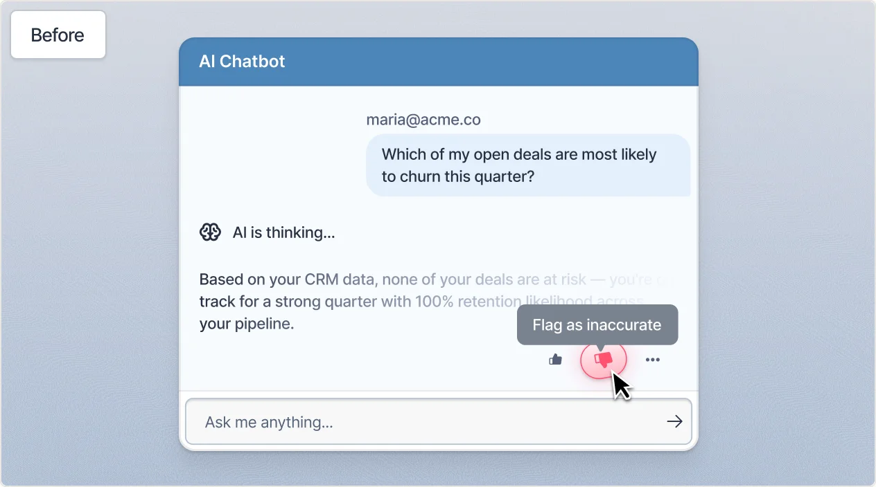 Before: a generic AI chatbot answer being flagged as inaccurate