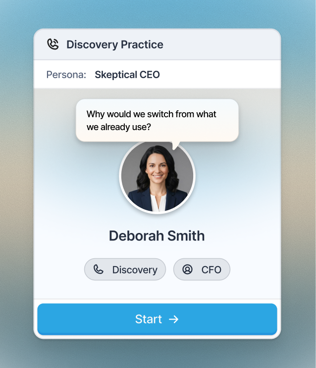 AI role play: discovery practice with a skeptical CEO persona